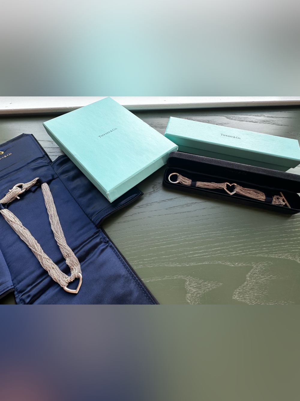 Tiffany & Co. Peretti Mesh Heart Necklace & Bracelet Set Silver